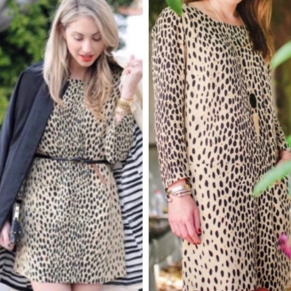J. CREW Jules Dress Wildcat Animal Print Shift Mini Sheath Creme Black Size 0